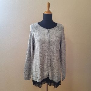 Soft Surroundings Button Down Ruffle Cardigan Sweater Top Size S Gray Black New